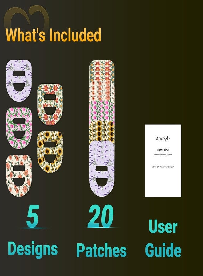 Amolyfe لاصقات أومنيبود 5 المقاومة للماء، عبوة من 20 لاصقة أومنيبود من أموليف مع حزام قابل للتمدد، قابلة للتهوية، لاصق طبي طويل الأمد، علبة معدنية فاخرة بمفصلات (عباد الشمس) - Image 2